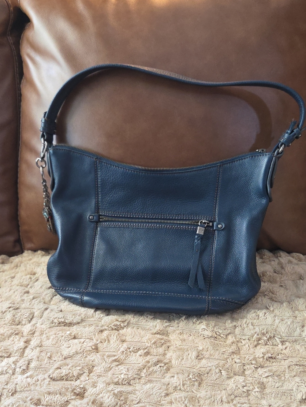 The Sak Classic Navy Leather Shoulder Bag -